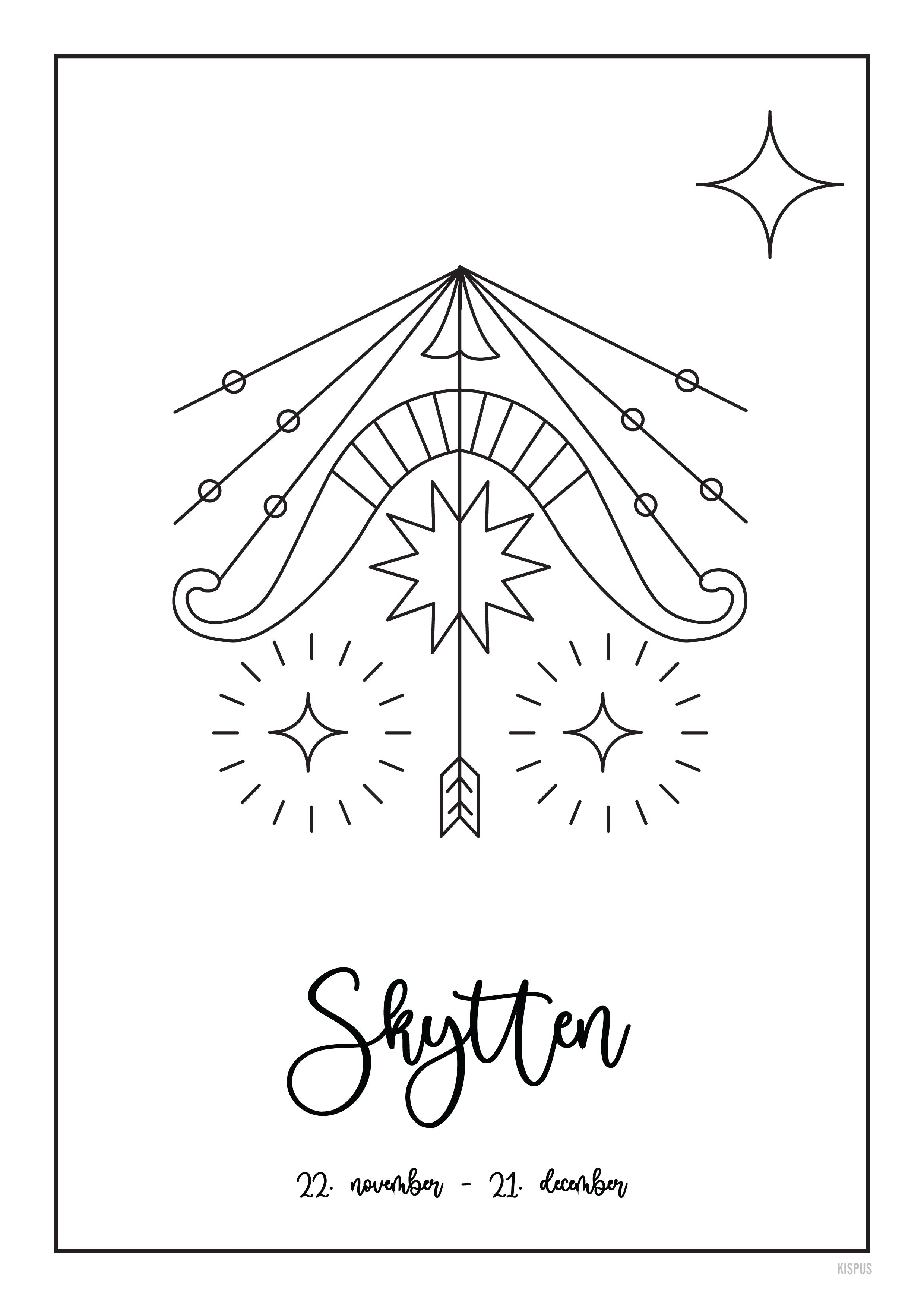Plakat med stjernetegn Skytten i hvid