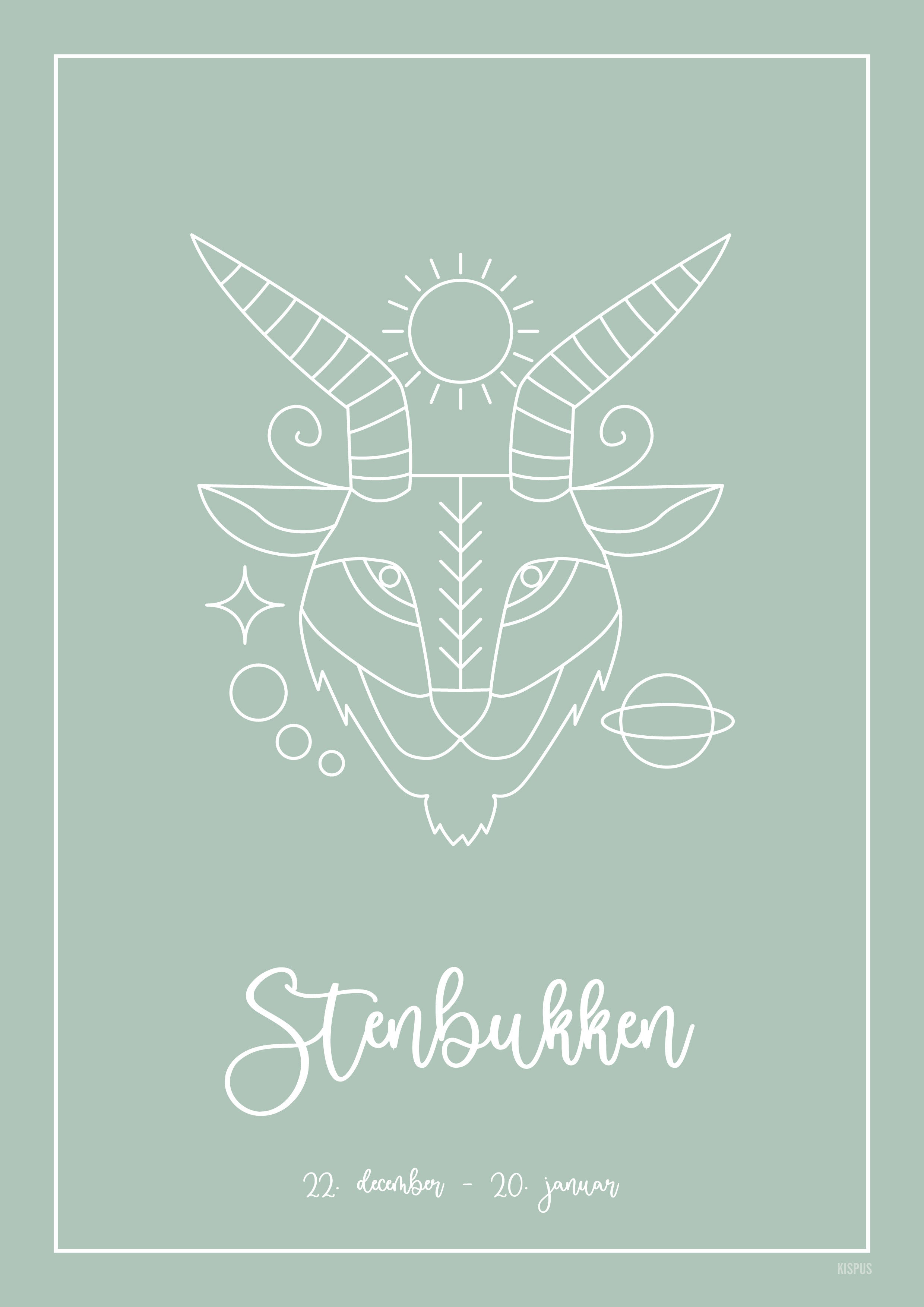 Stenbukken stjernetegn plakat i lysegrøn
