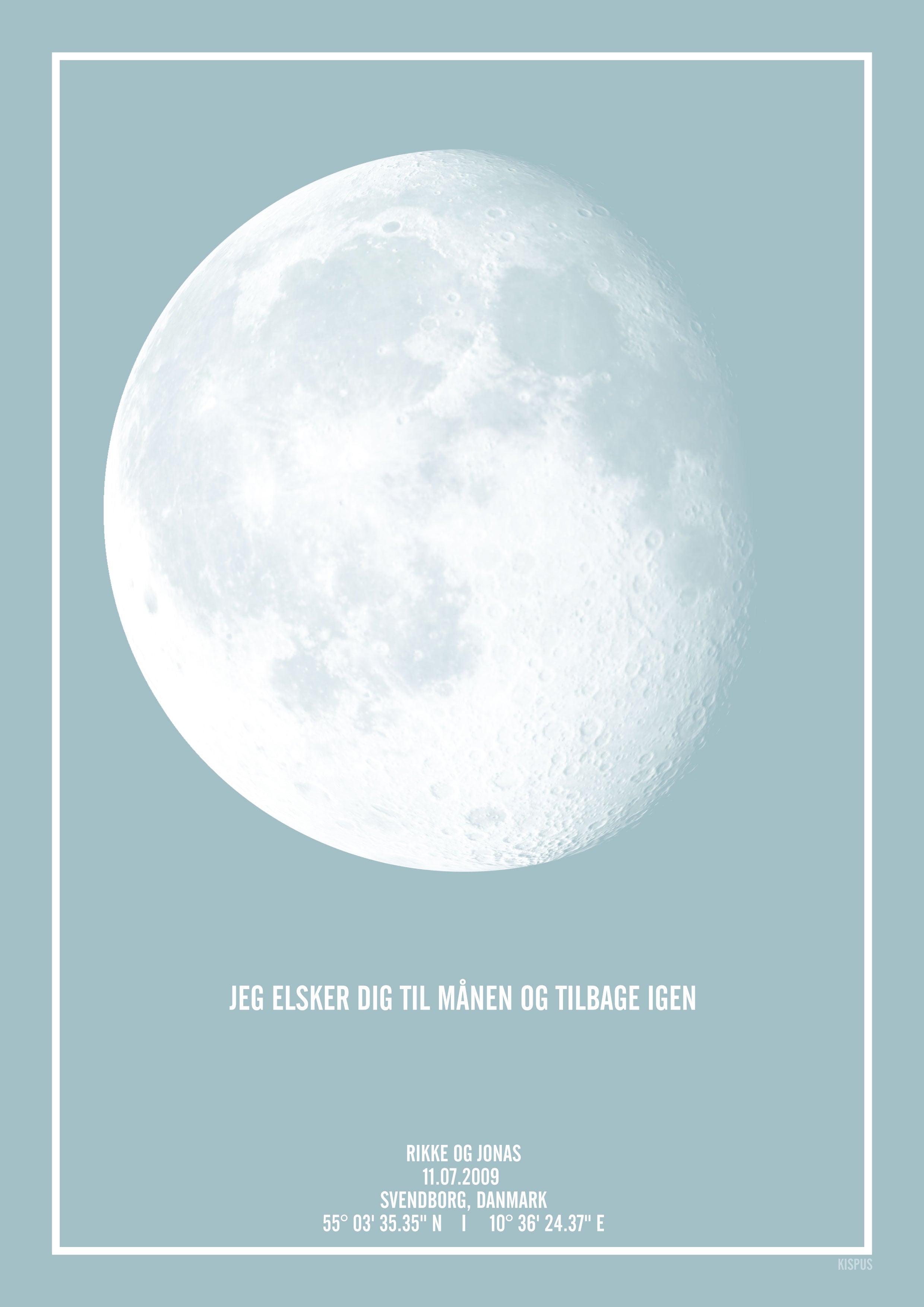 Lyseblå måne plakat (jeg elsker dig dig helt op til månen plakat)