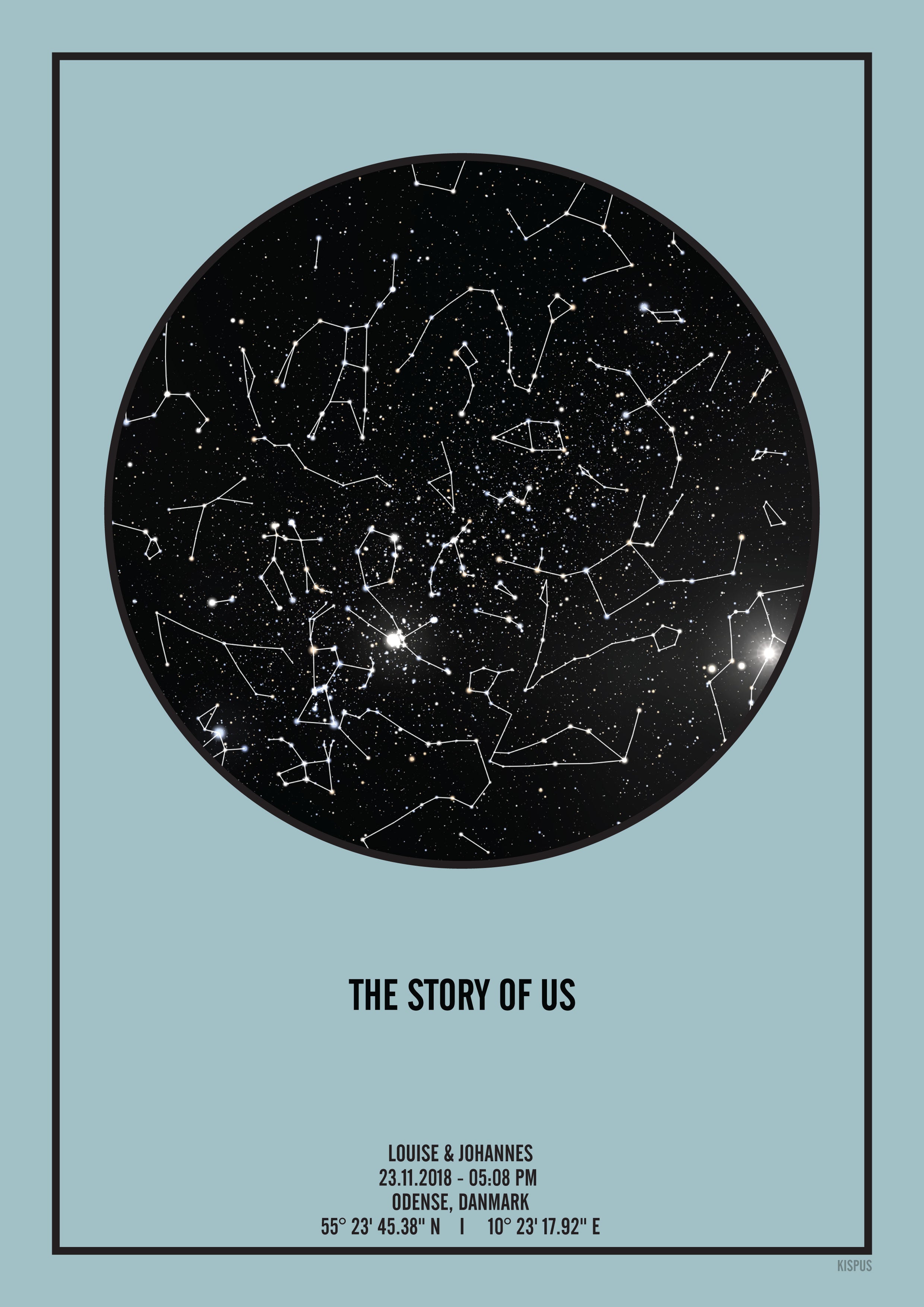 THE STORY OF US plakat med print af stjernehimmel, som den så ud, da vi mødtes