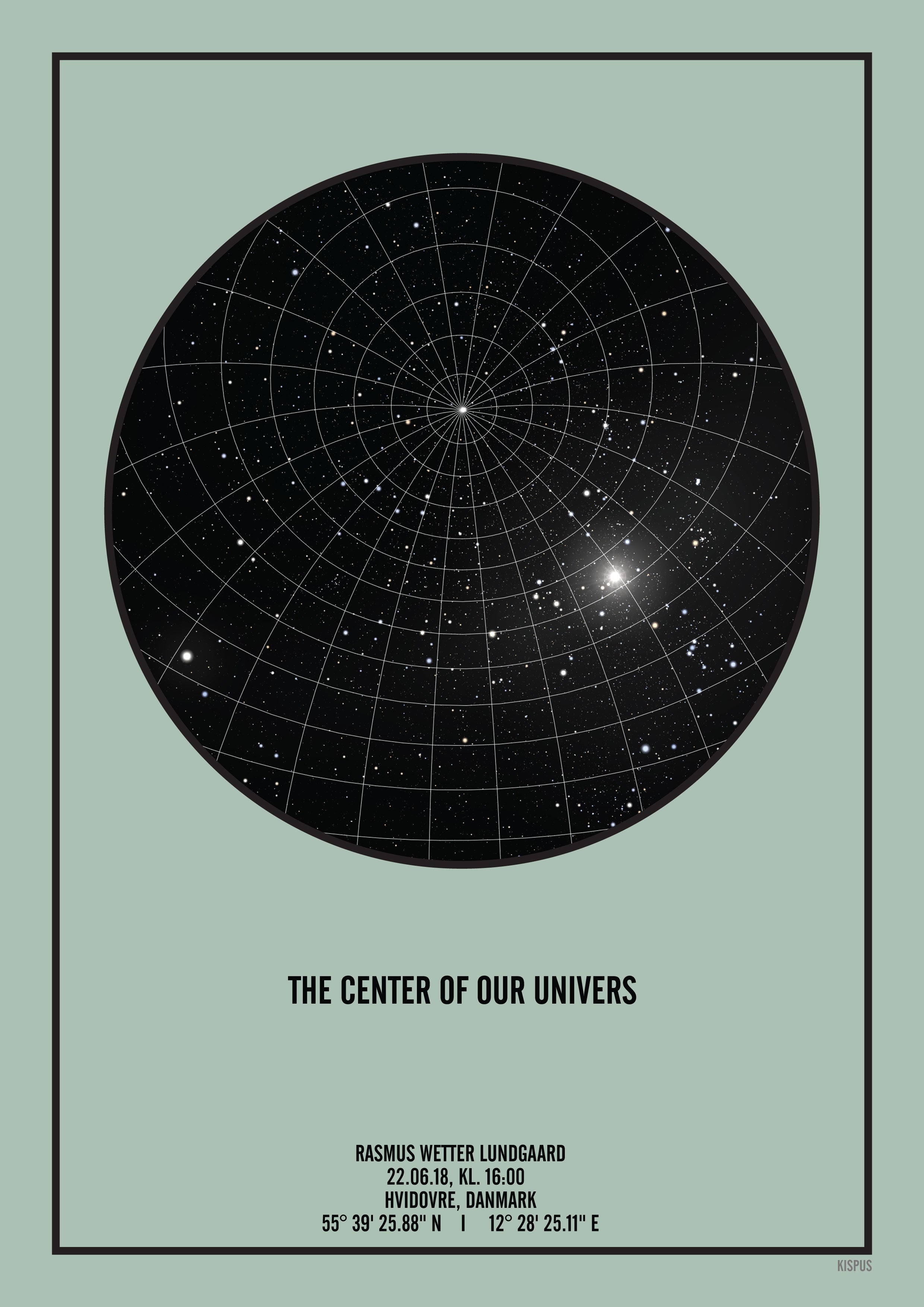 Stjernehimmel plakat med gitter (lysegrøn med sort tekst og sort stjernehimmel)