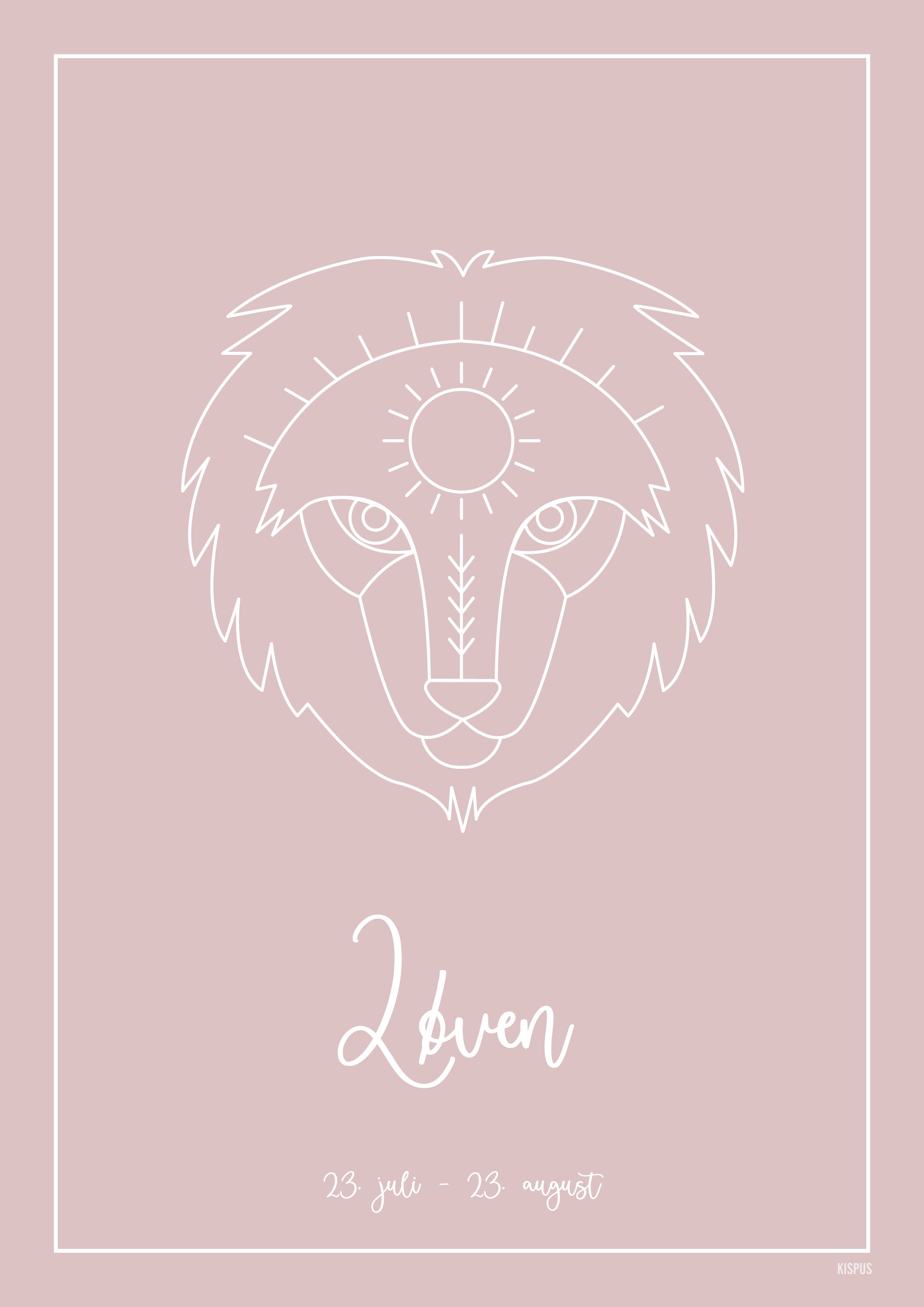 Plakat med tegning af stjernetegn Løven i Lyserød