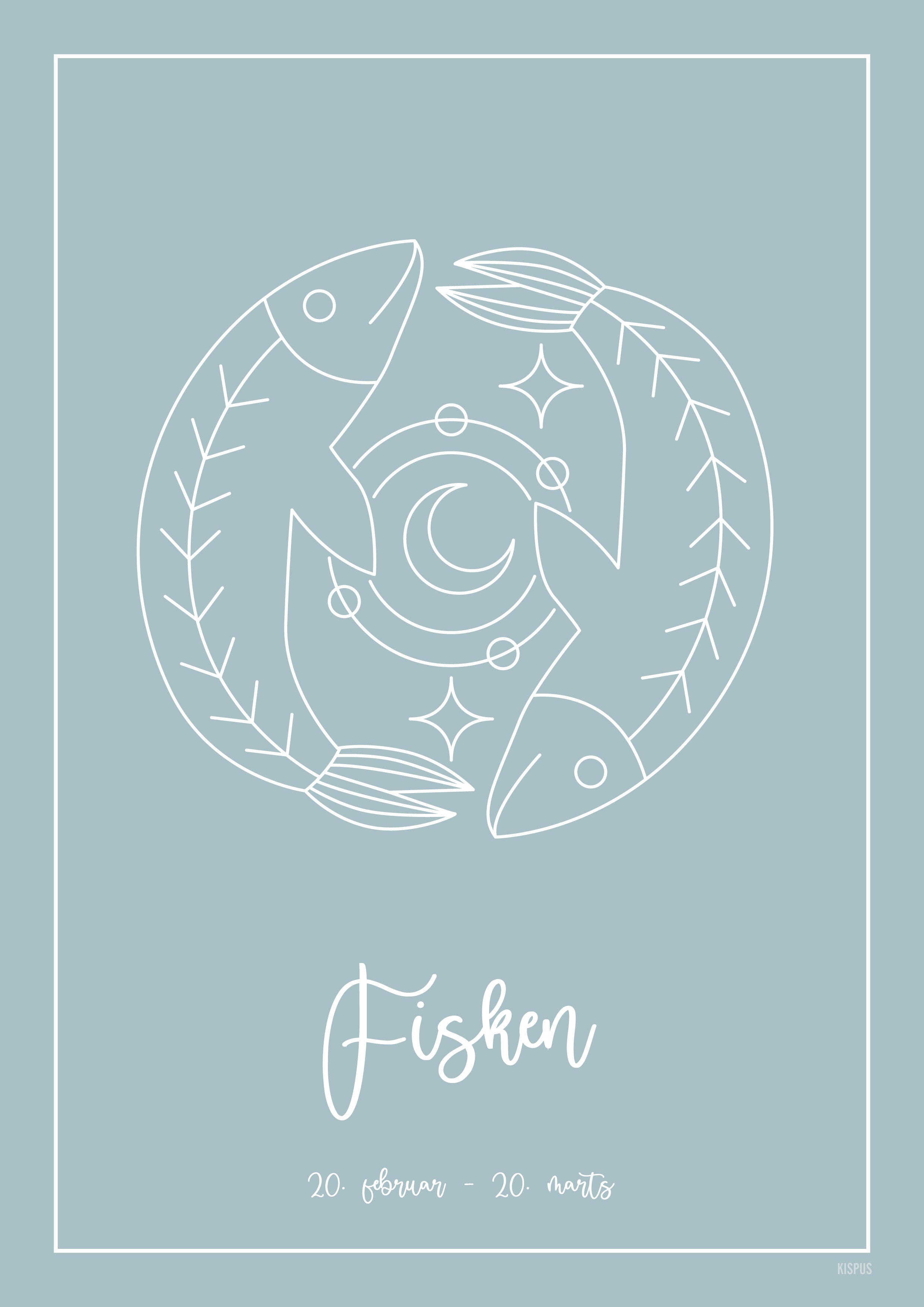 Stjernetegn Fisken plakat lyseblå