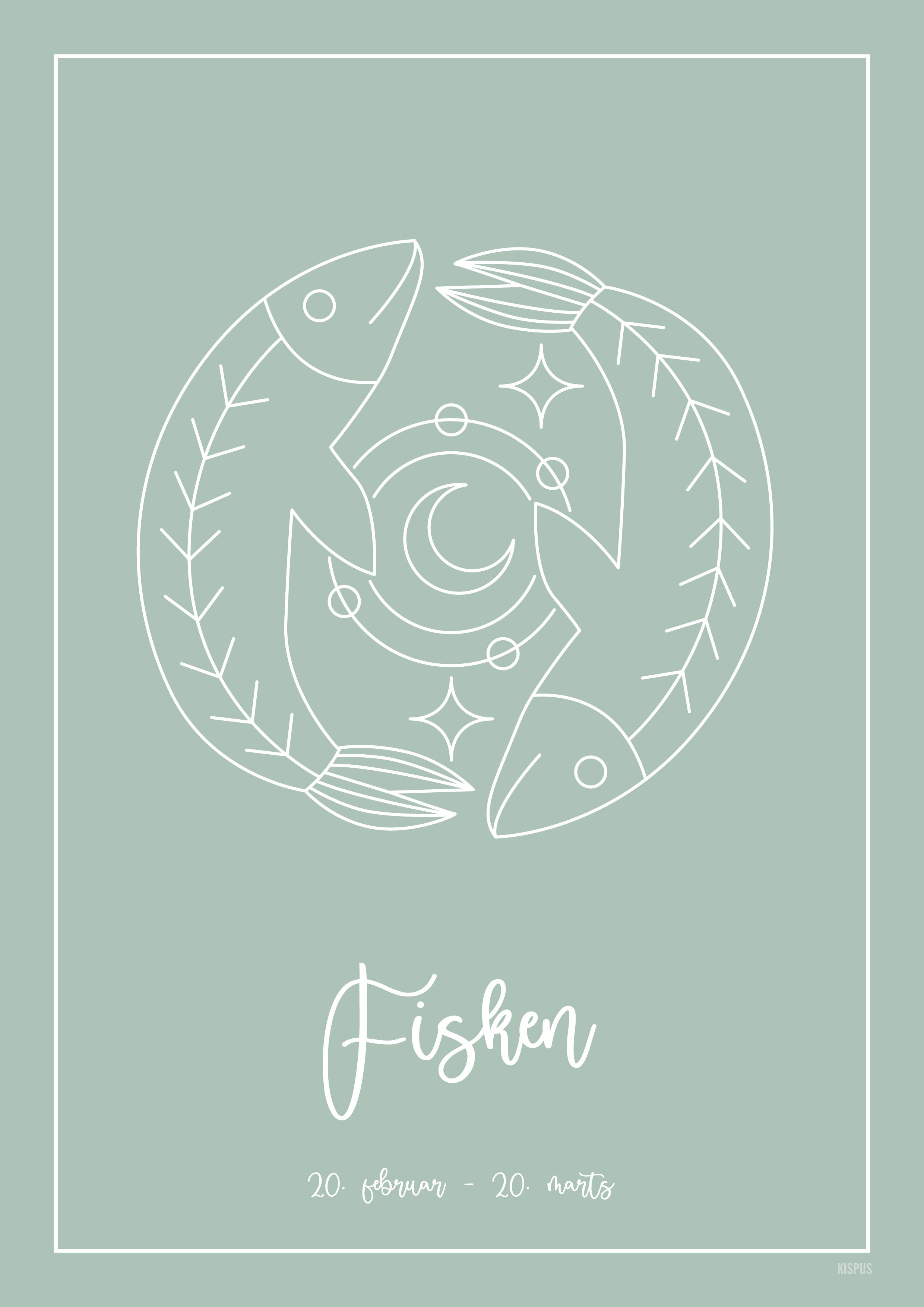 Stjernetegn Fisken plakat Lysegrøn
