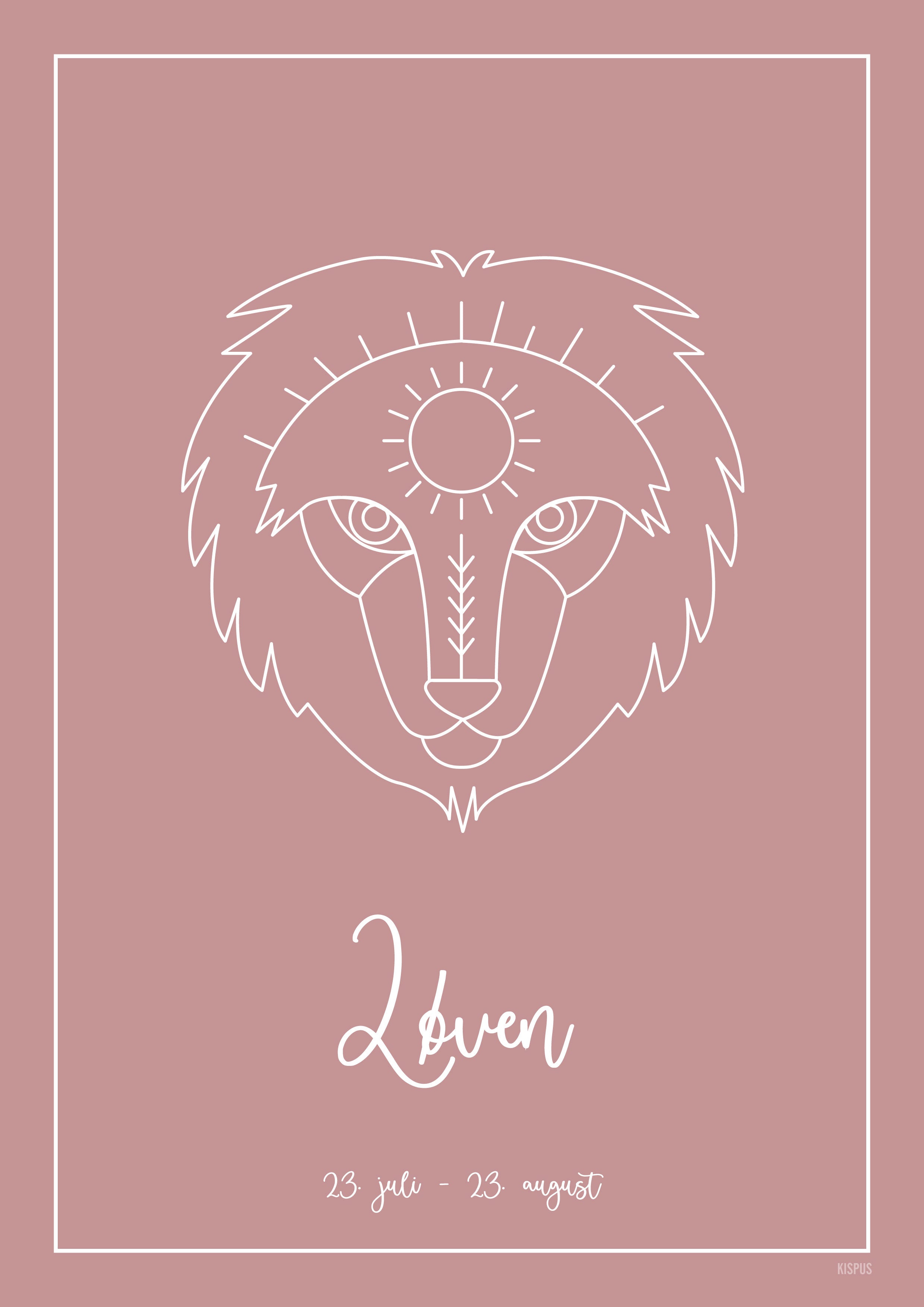 Plakat med tegning af stjernetegn Løven i blush
