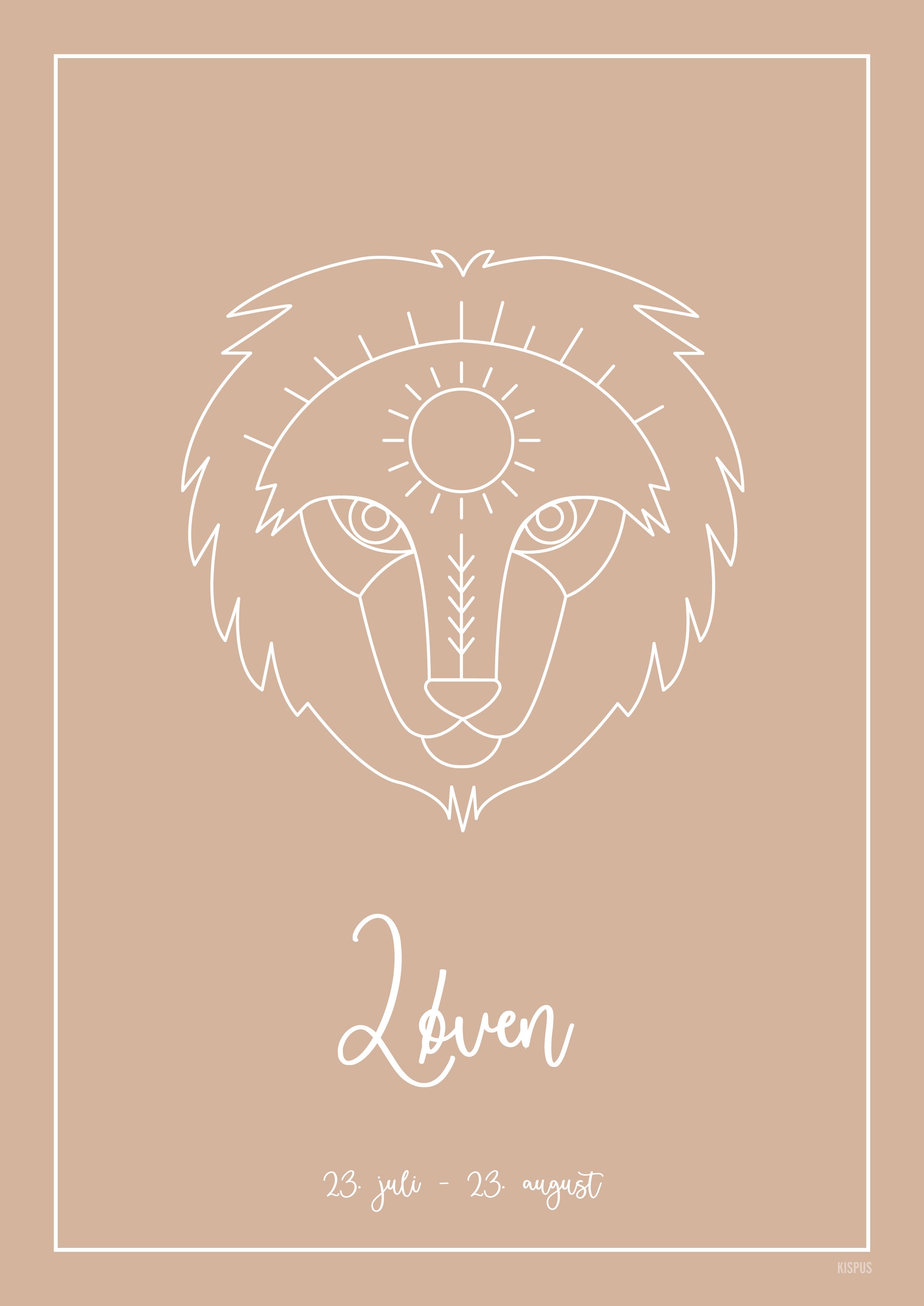 Plakat med tegning af stjernetegn Løven i nude