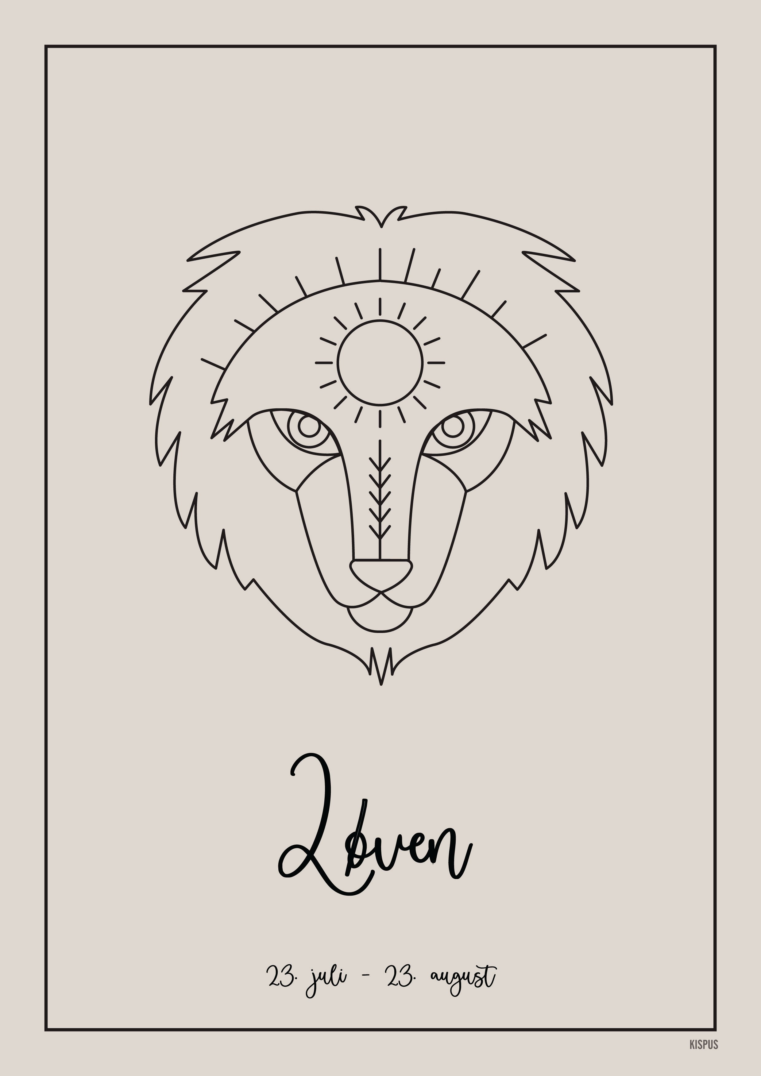 Plakat med tegning af stjernetegn Løven i råhvid