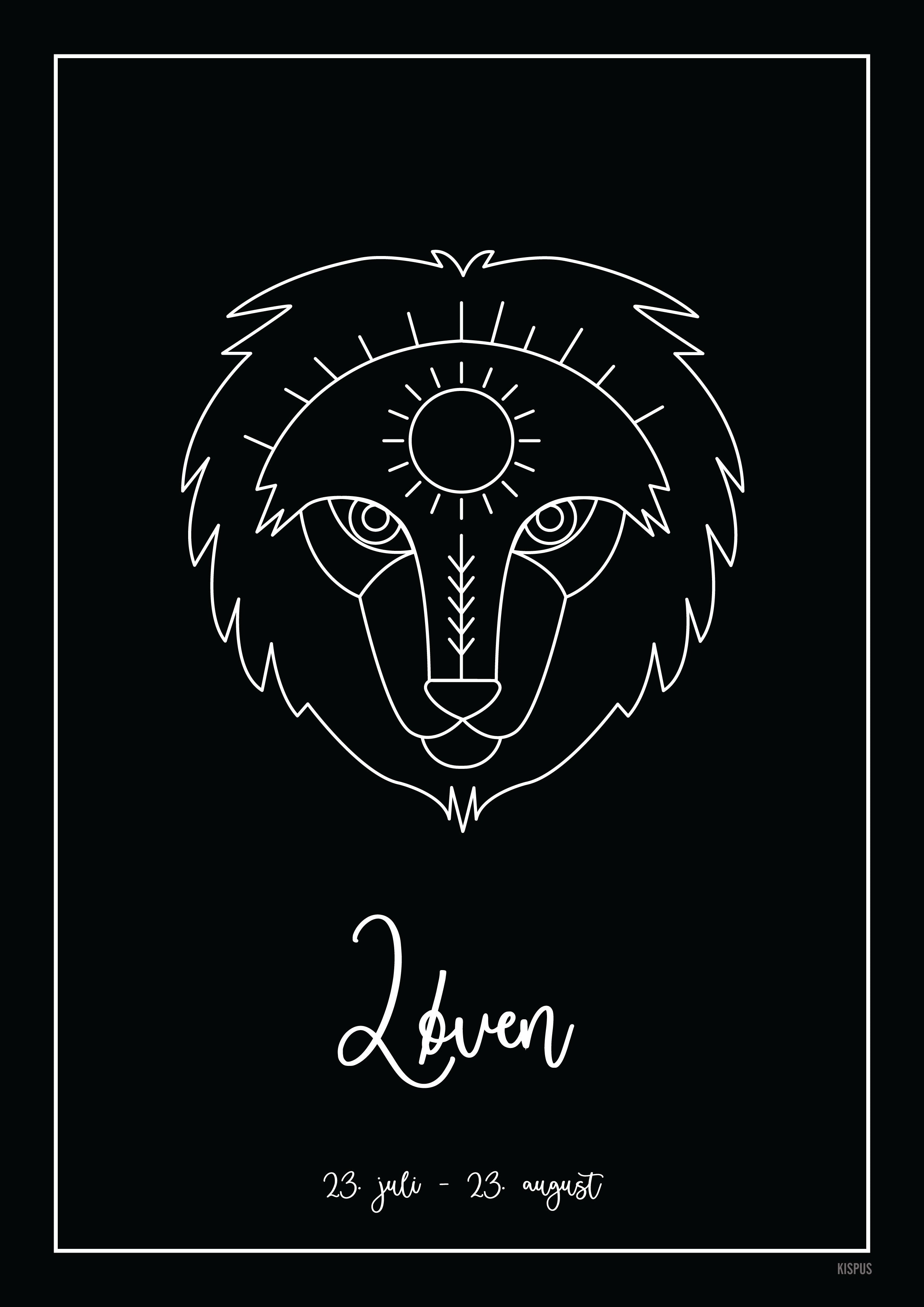 Plakat med tegning af stjernetegn Løven i sort