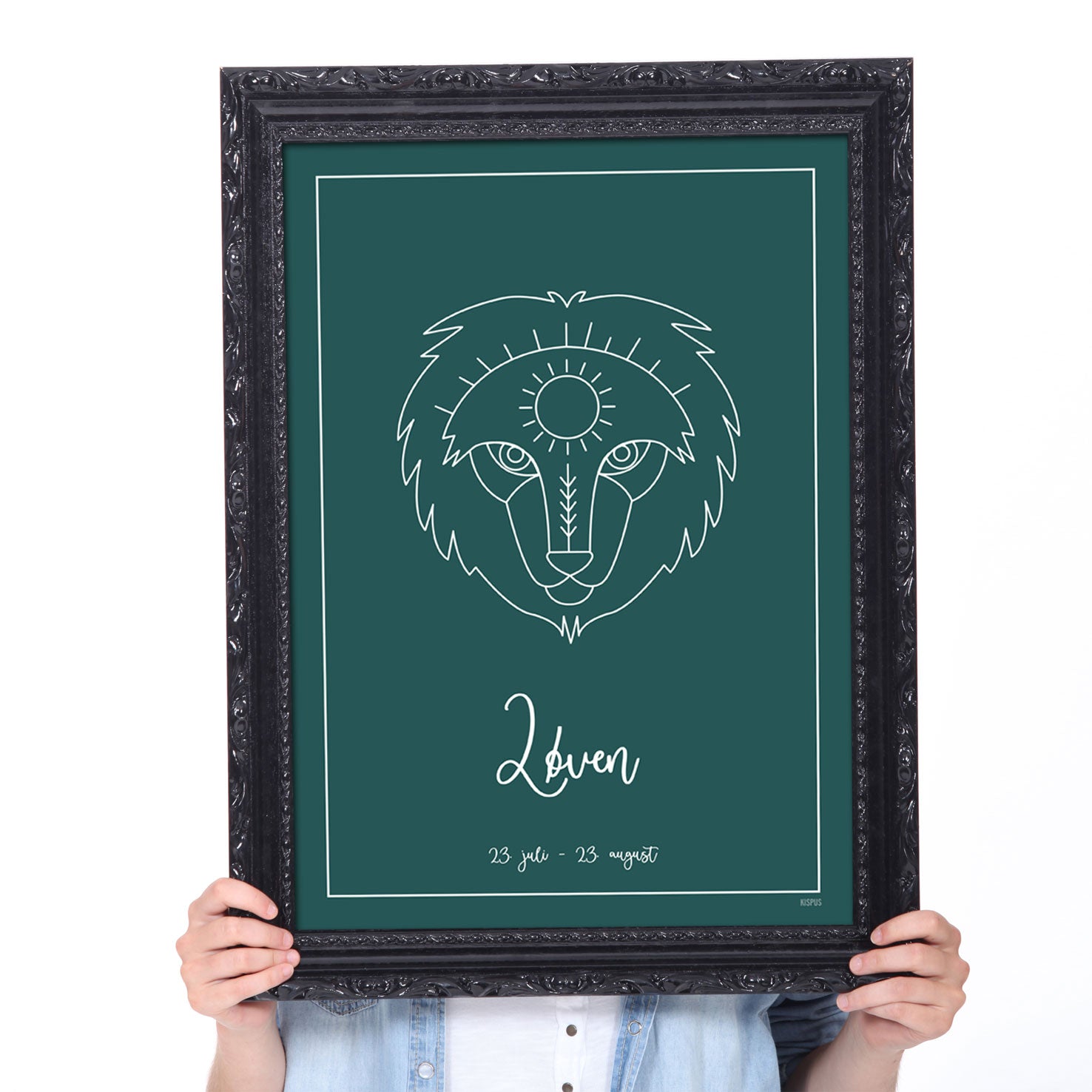 Plakat med tegning af stjernetegn Løven i mørkegrøn