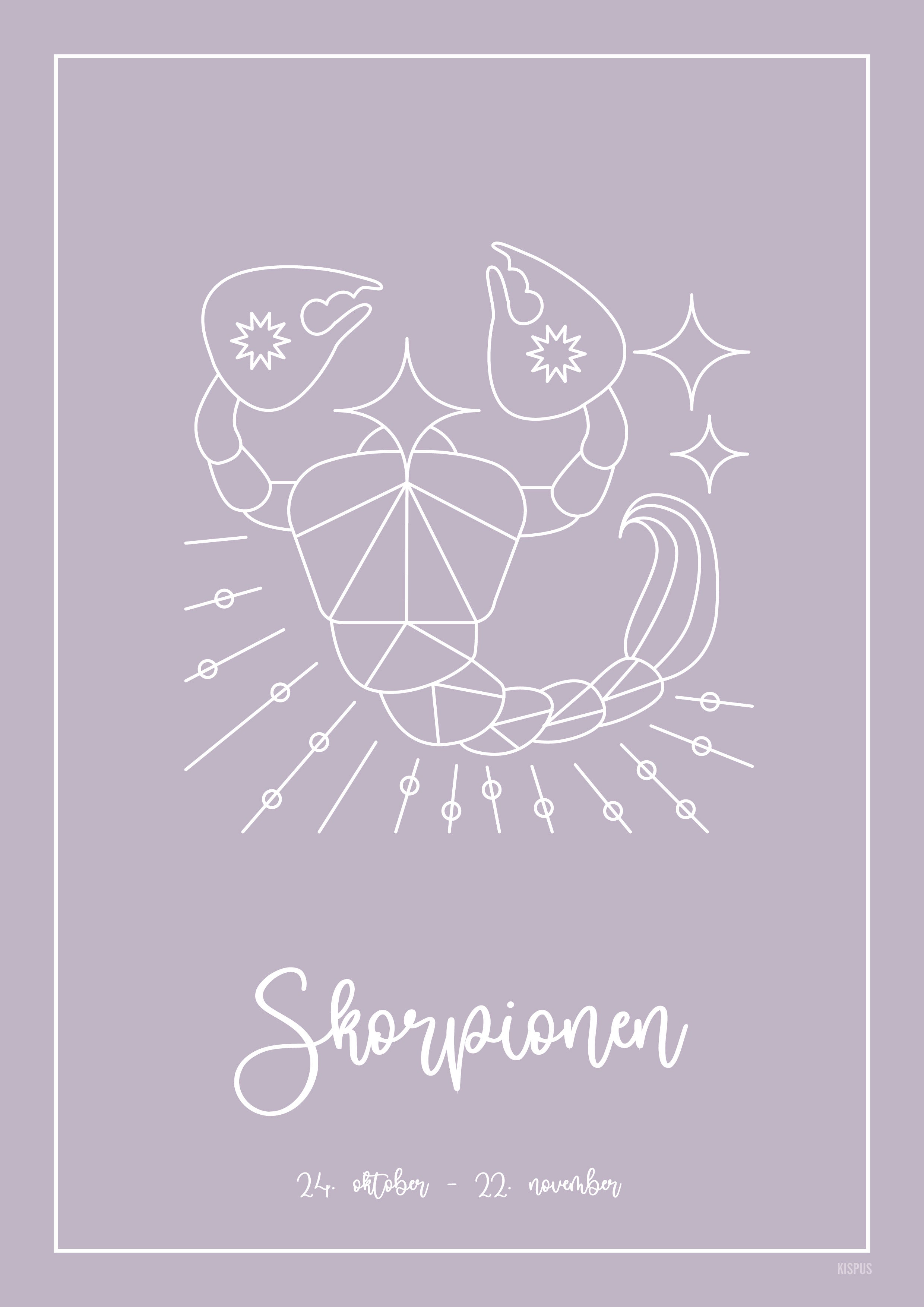 Plakat med stjernetegn Skorpionen i lilla