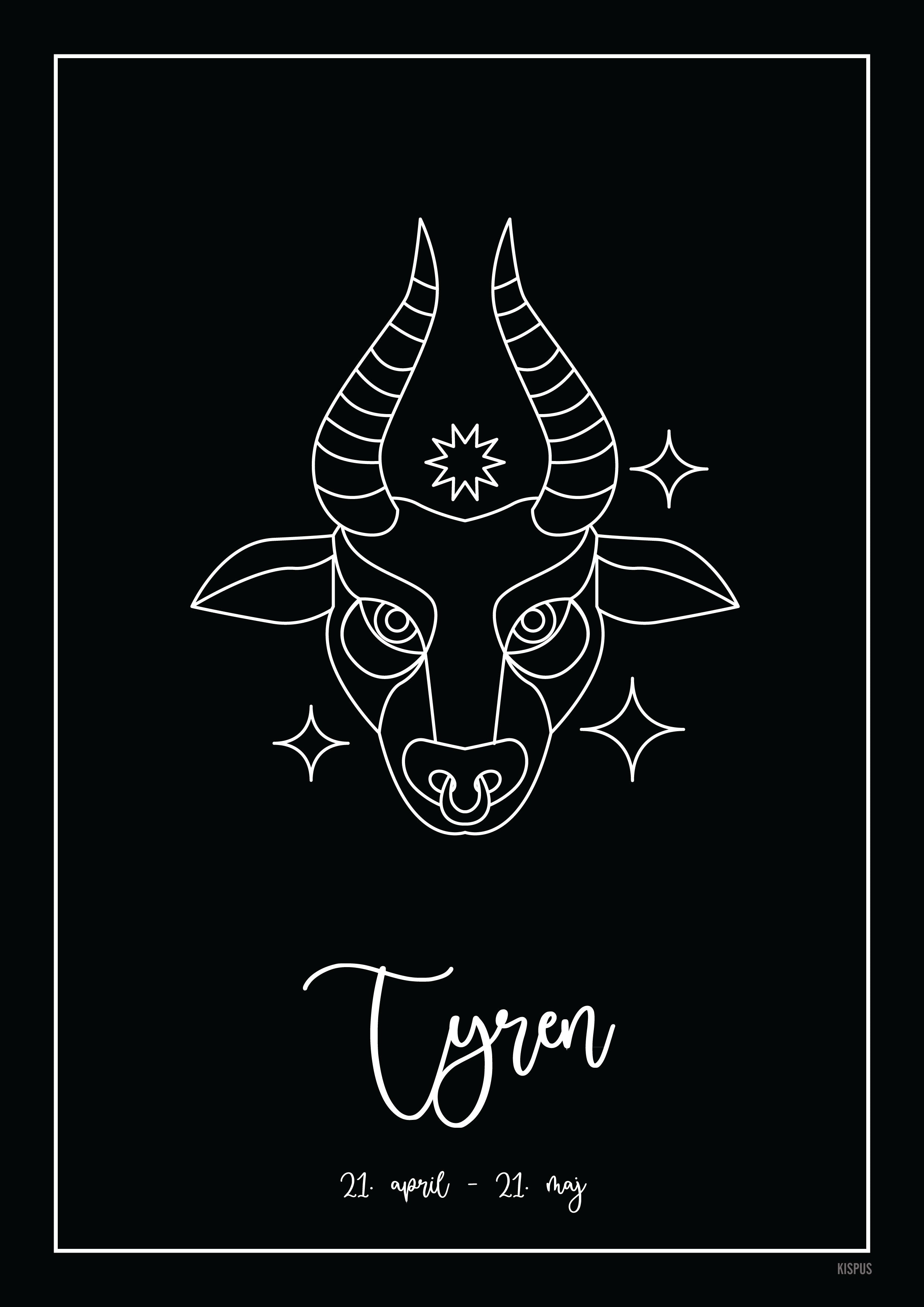 Plakat med stjernetegn Tyren i sort