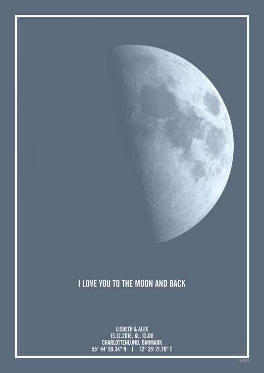 Måne plakat i blågrå fave