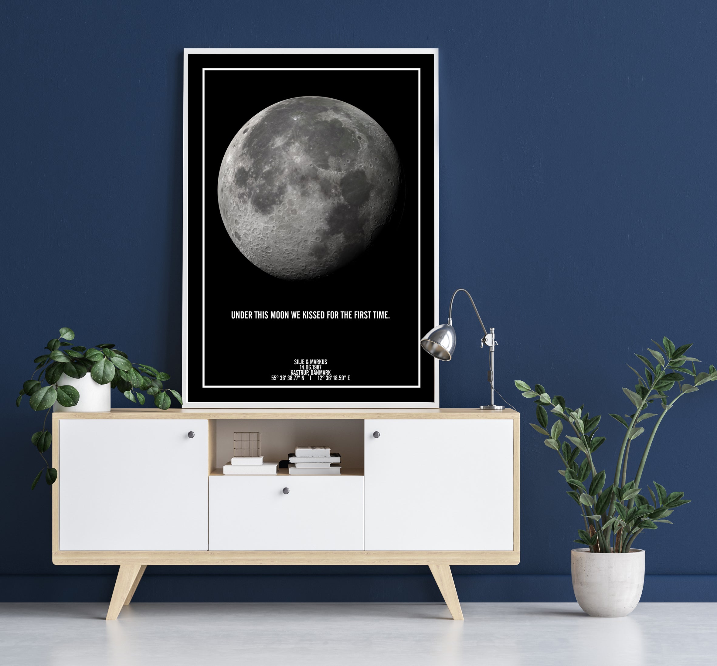 Personlig måne plakat - med print af hvordan månen så ud