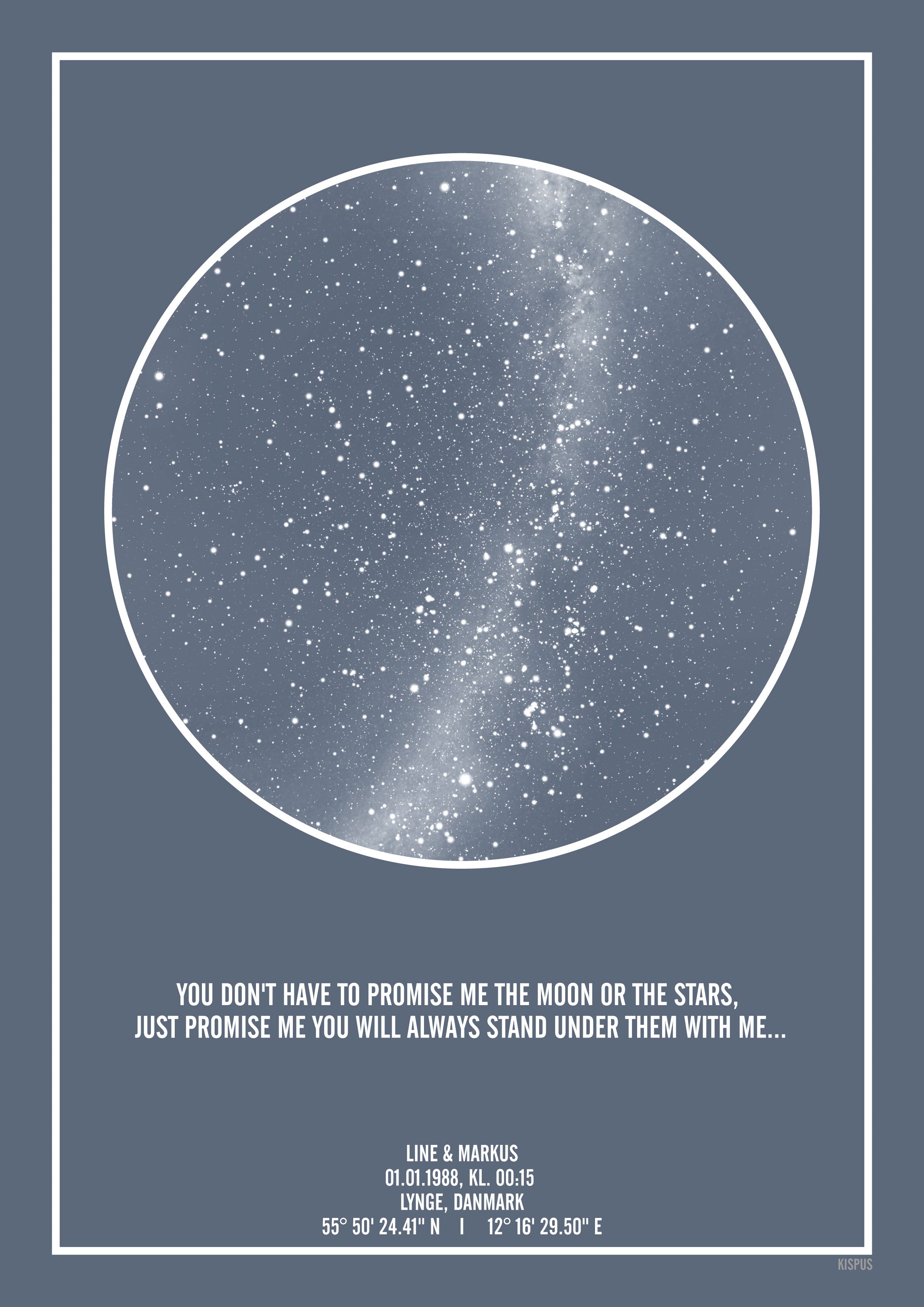Blågrå stjernehimmel plakat - den perfekte bryllupsdagsgave