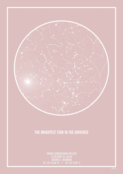 The brightest star in the universe stjernehimmel plakat i lyserød