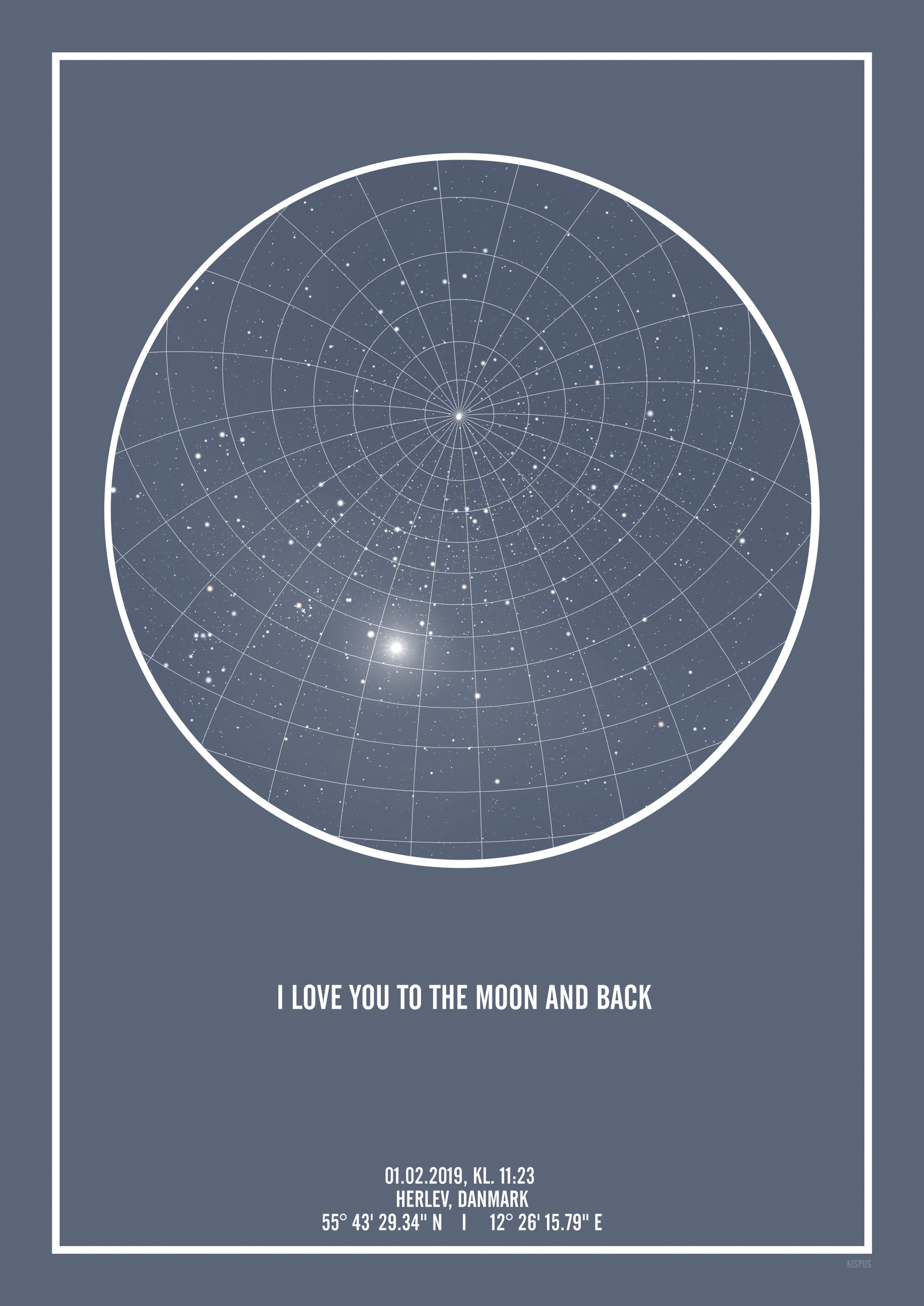 I LOVE YOU TO THE MOON AND BACK kærligheds plakat med stjernehimmel