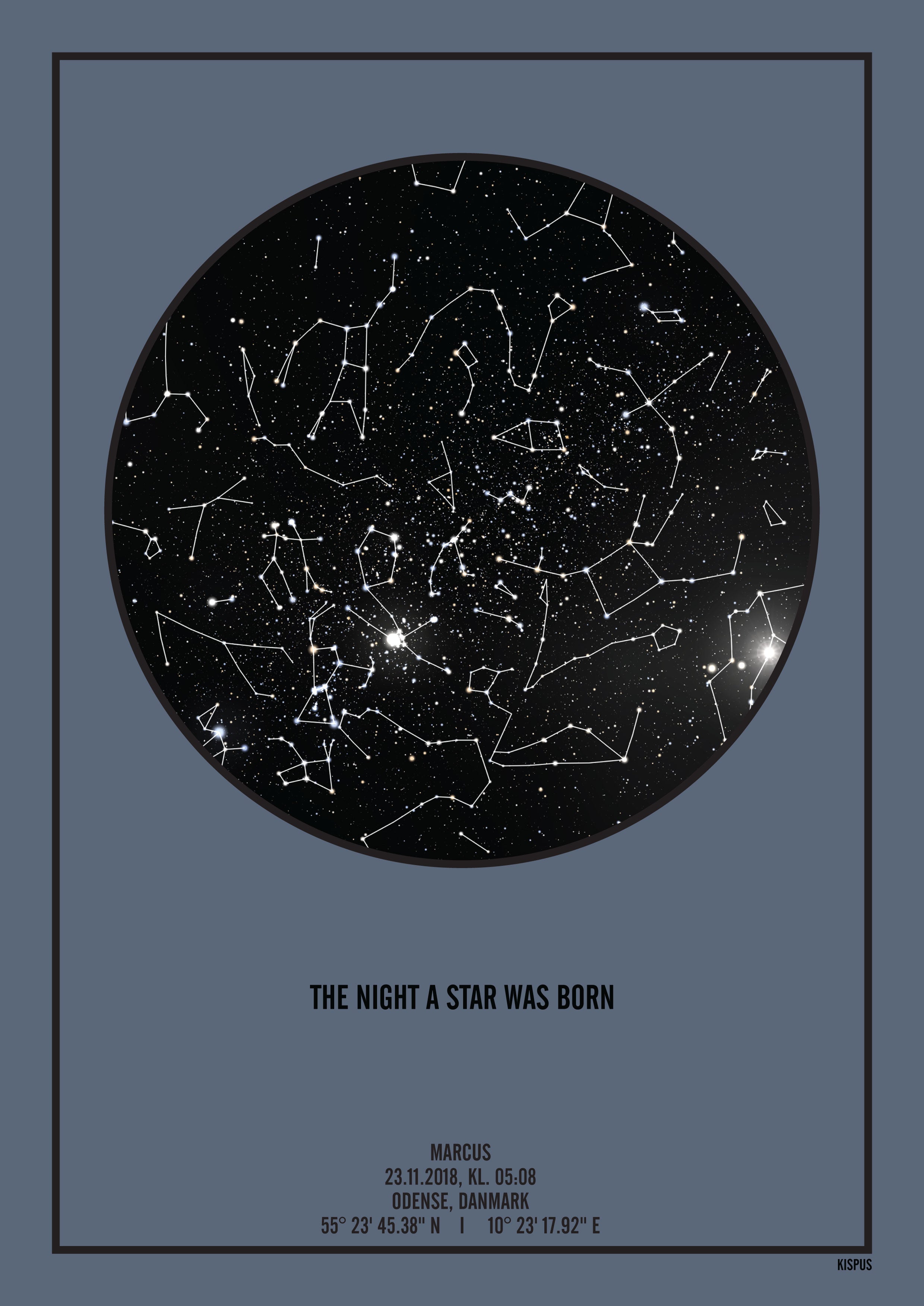 Moderne og personlig plakat med stjernehimmel, citat og navn