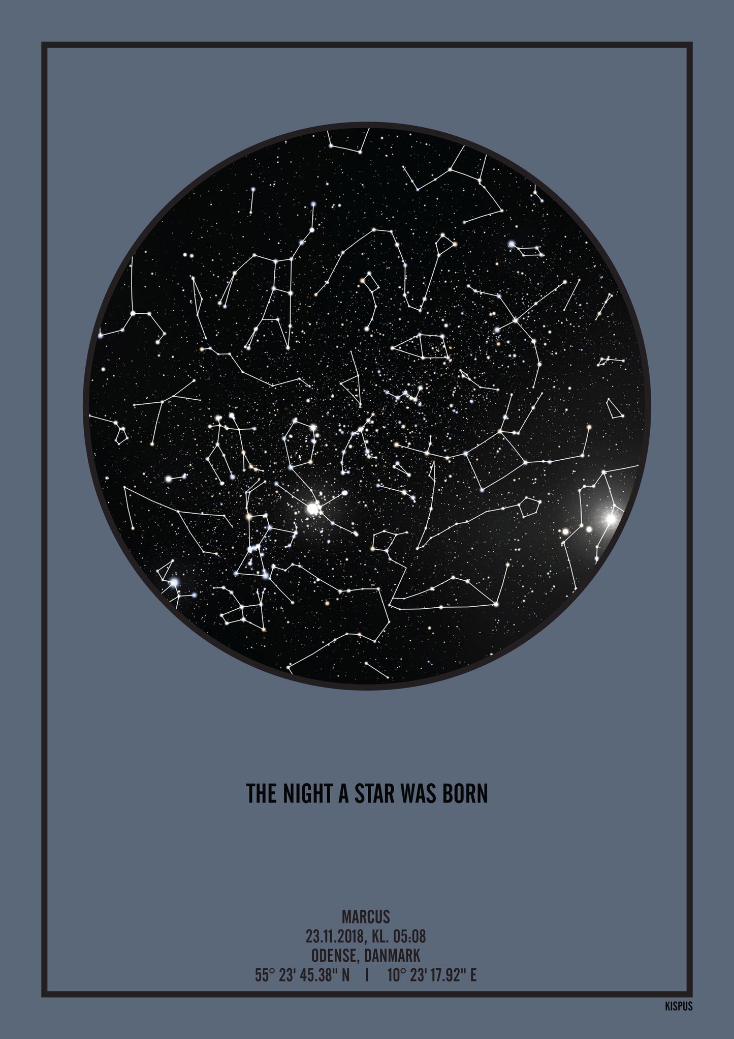 Moderne og personlig plakat med stjernehimmel, citat og navn