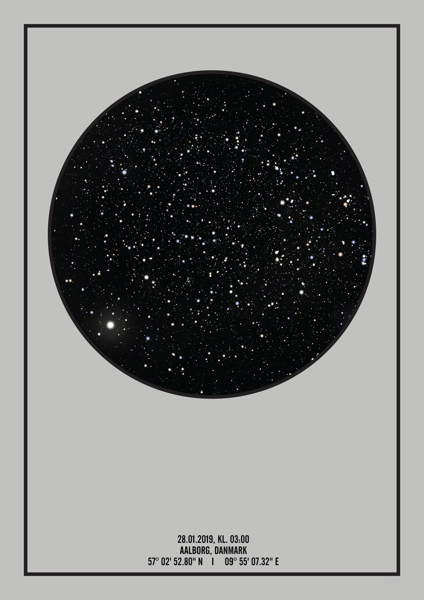 PERSONLIG STJERNEHIMMEL PLAKAT (LYSEGRÅ)