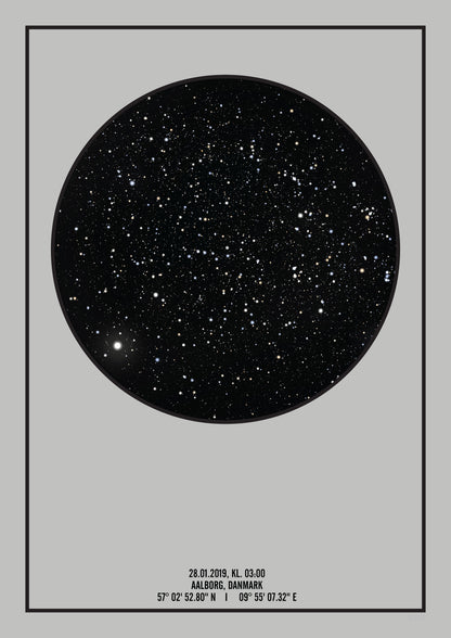PERSONLIG STJERNEHIMMEL PLAKAT (LYSEGRÅ)