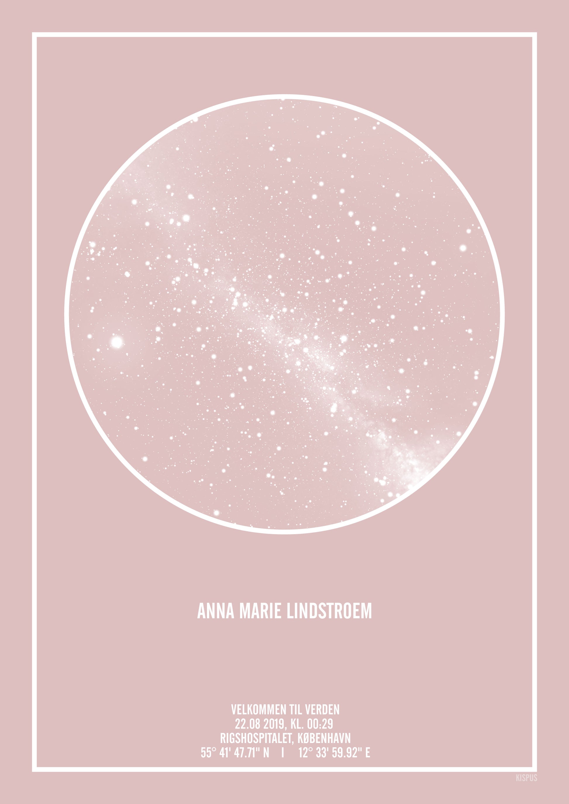 Plakat med dit barns helt egen stjernehimmel fra det tidspunkt, hvor de blev født.