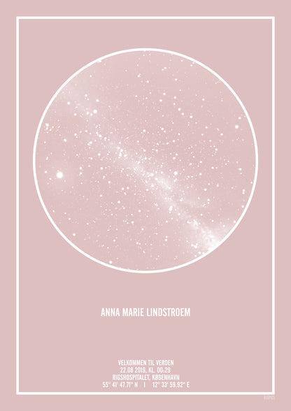 Plakat med dit barns helt egen stjernehimmel fra det tidspunkt, hvor de blev født.