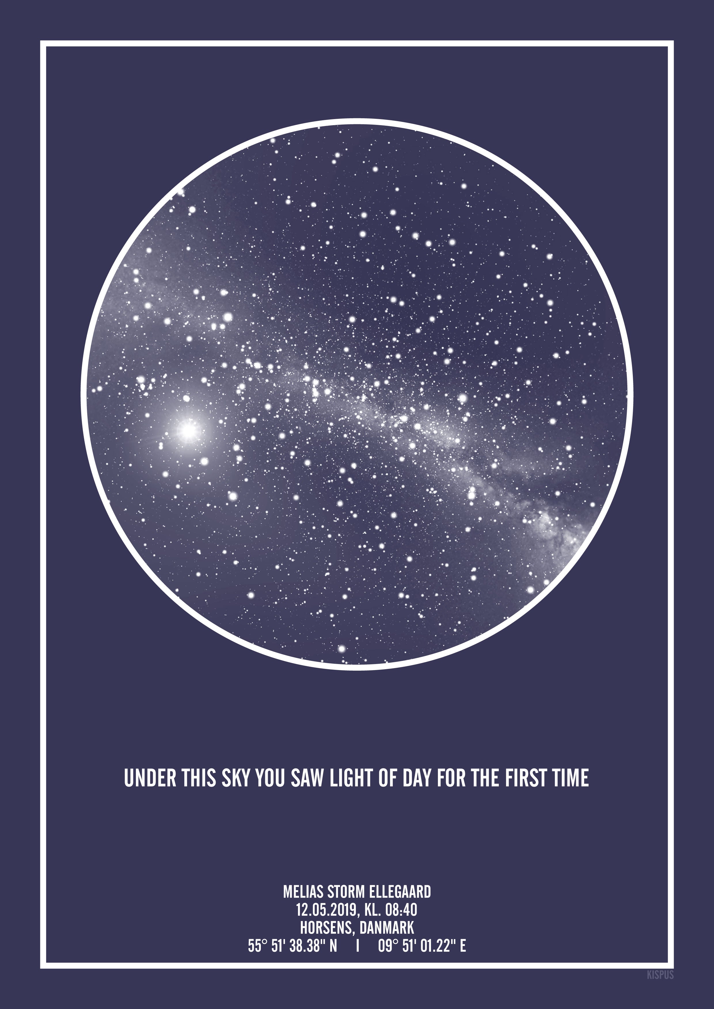 Mørkeblå stjernehimmel plakat med citat til baby / barnedåbsgave