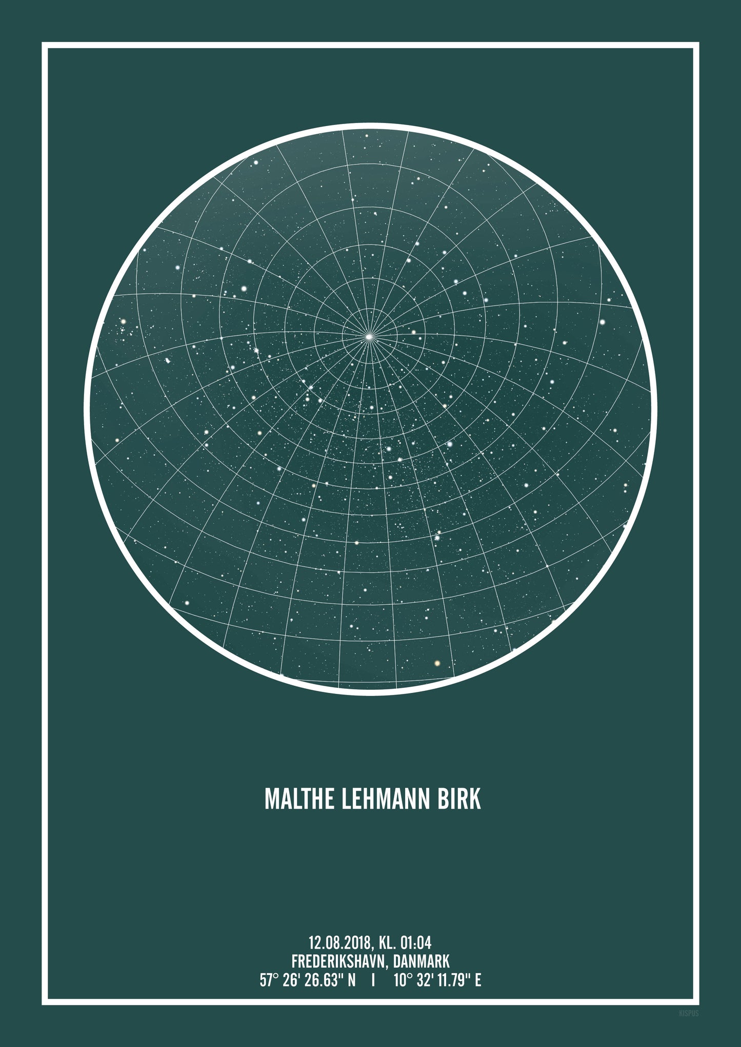 Mørkegrøn stjernehimmel plakat med navn (plakat til børneværelset med navn)