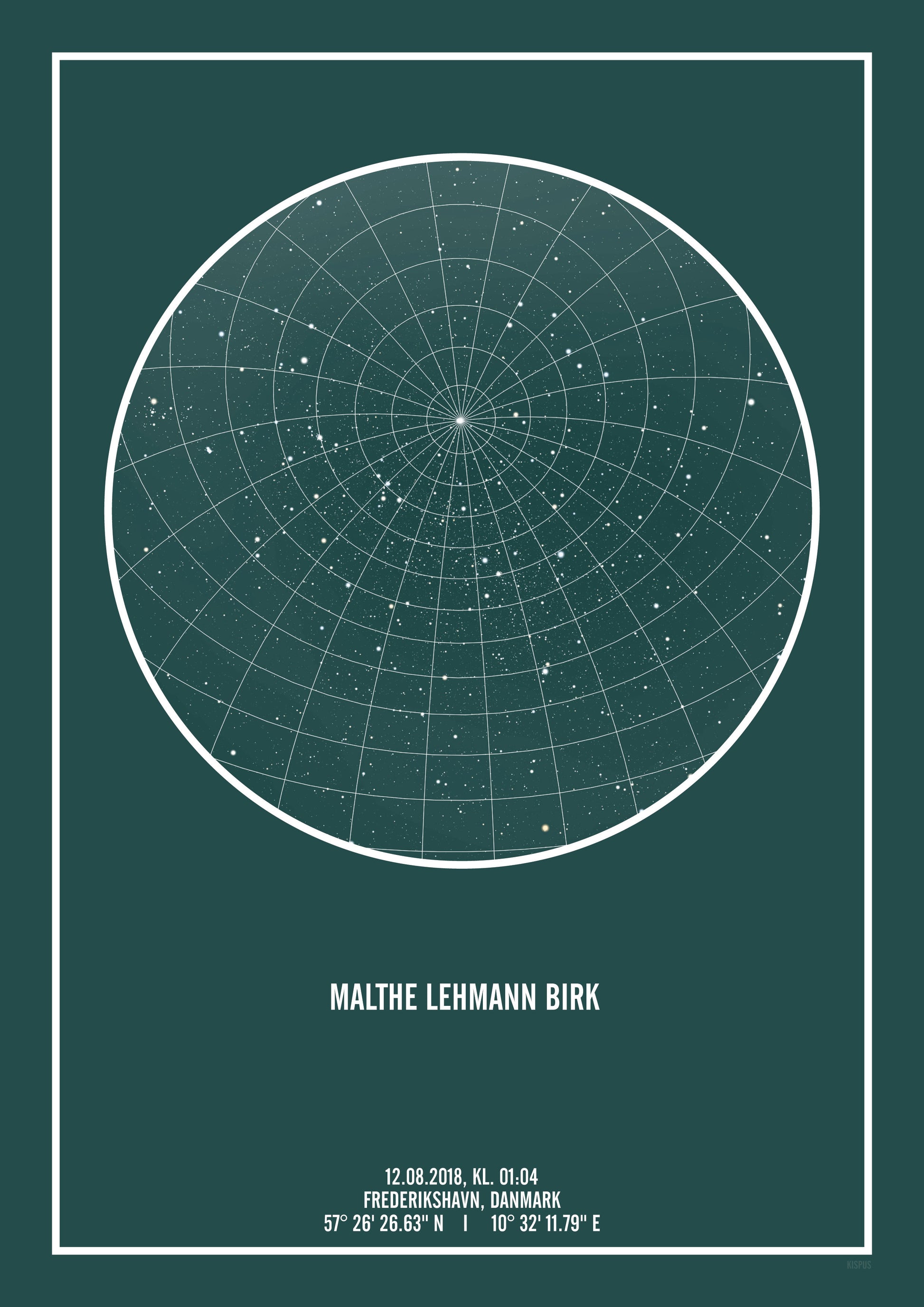 Mørkegrøn stjernehimmel plakat med navn (plakat til børneværelset med navn)